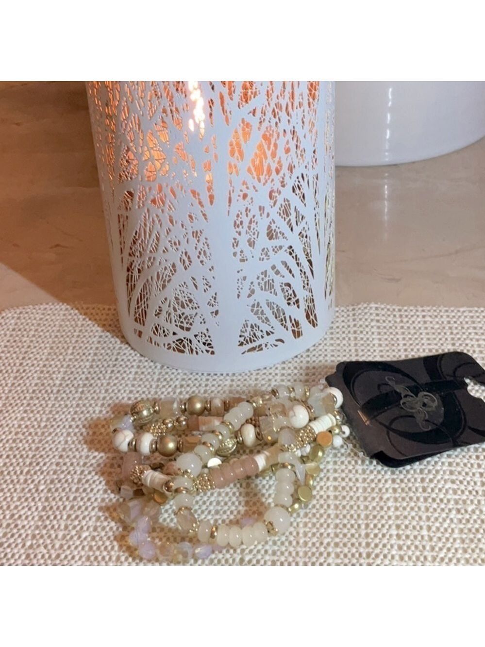 Set 5 Stretch Bracelets Cream Gold